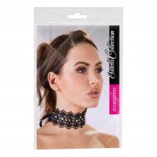 Cottelli Collection Embroidered Choker + Rhinestones (24501861001), čierna